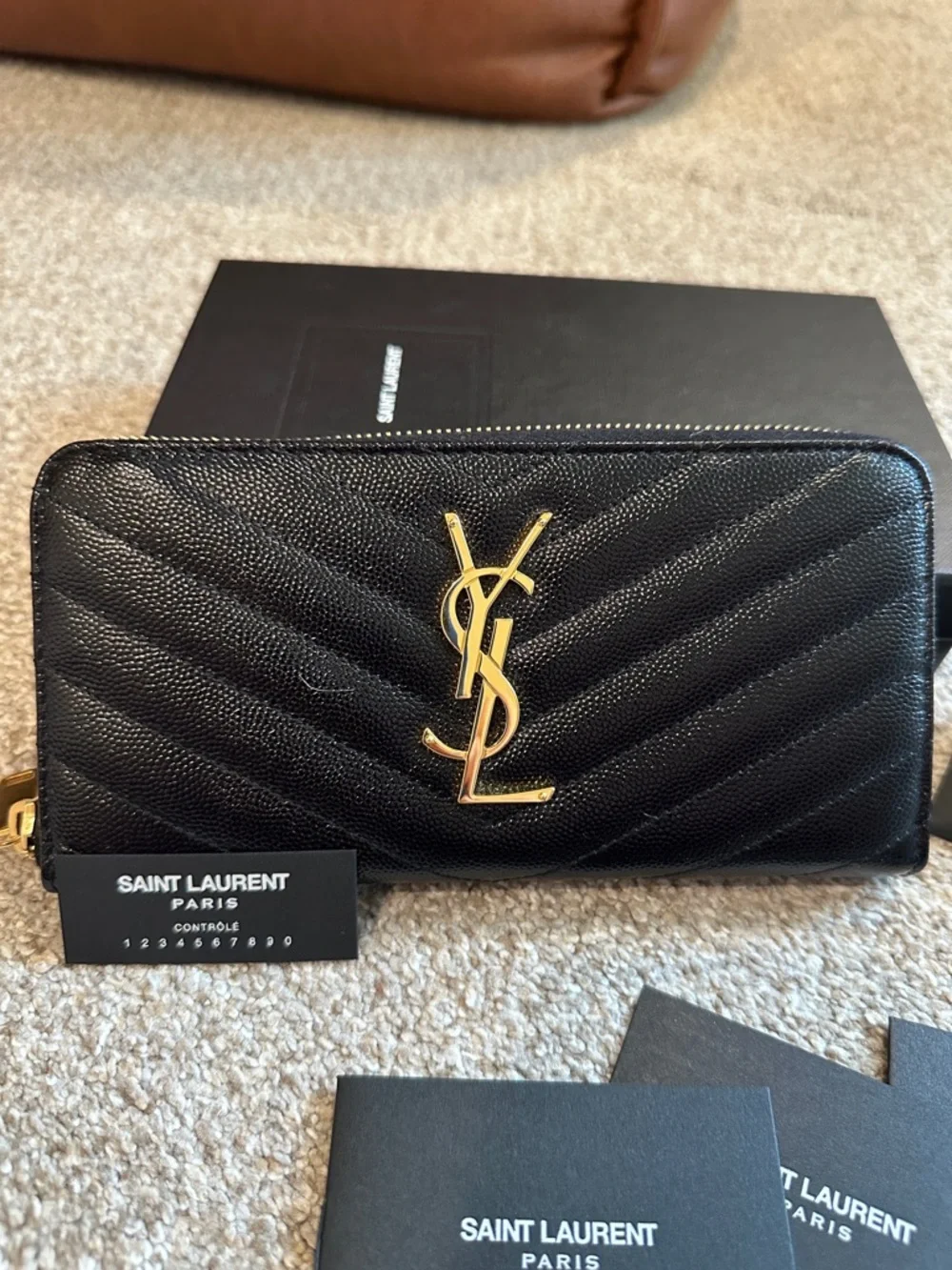 Saint Laurent Black Monogram Quilted Zip Wallet with Gold YSL - Picture 7 of 14